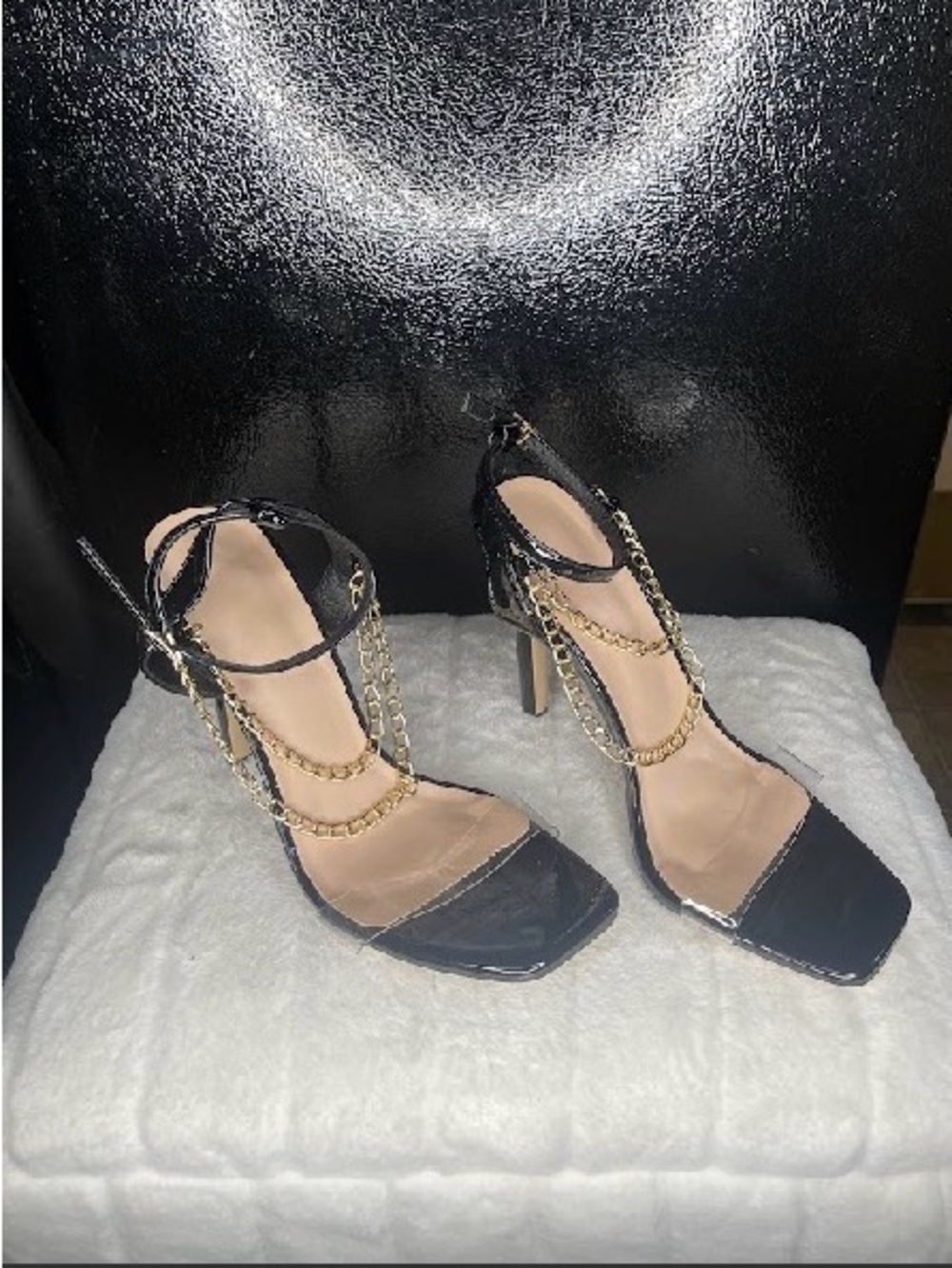 Black Chain-Strap High Heel Sandals